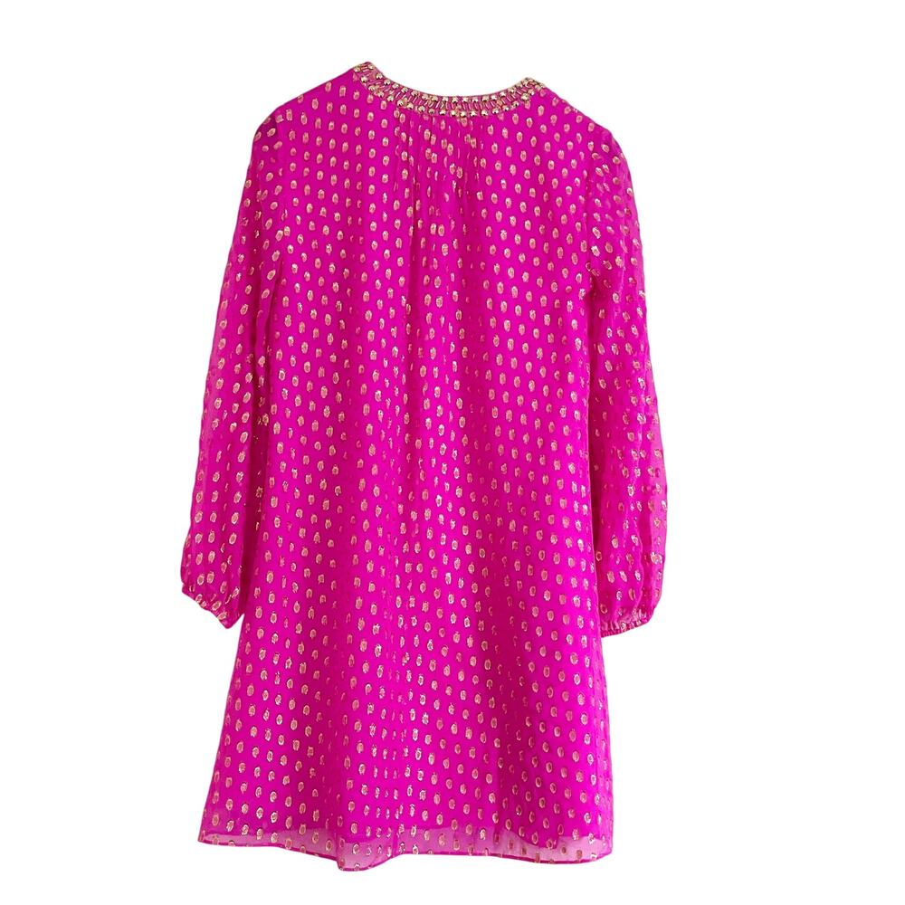LILLY PULITZER Colby Silk Long Sleeve Tunic Dress Pink Gold 2 - Picture 7 of 10